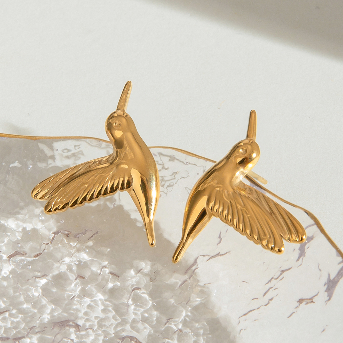 1 Pair Ethnic Retro Style Bird Shape Stainless Steel 18K Gold Plated Women's Stud Earrings h5 